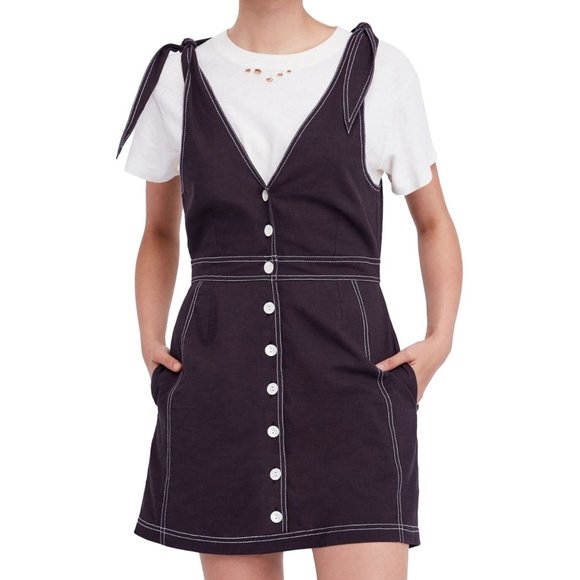 Free People London Town Tie Shoulder V-Neck Dress Black in Size 8 - Picture 6 of 6